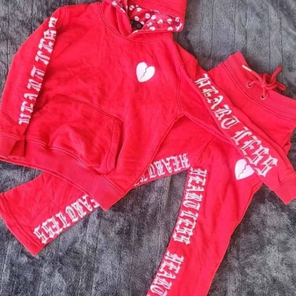 Red Heart Hoodie and Sweatpants Set